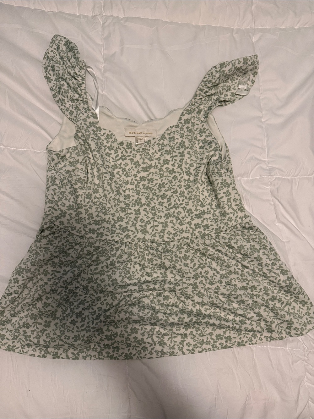 Green Floral Ruffle Sleeve Peplum Top